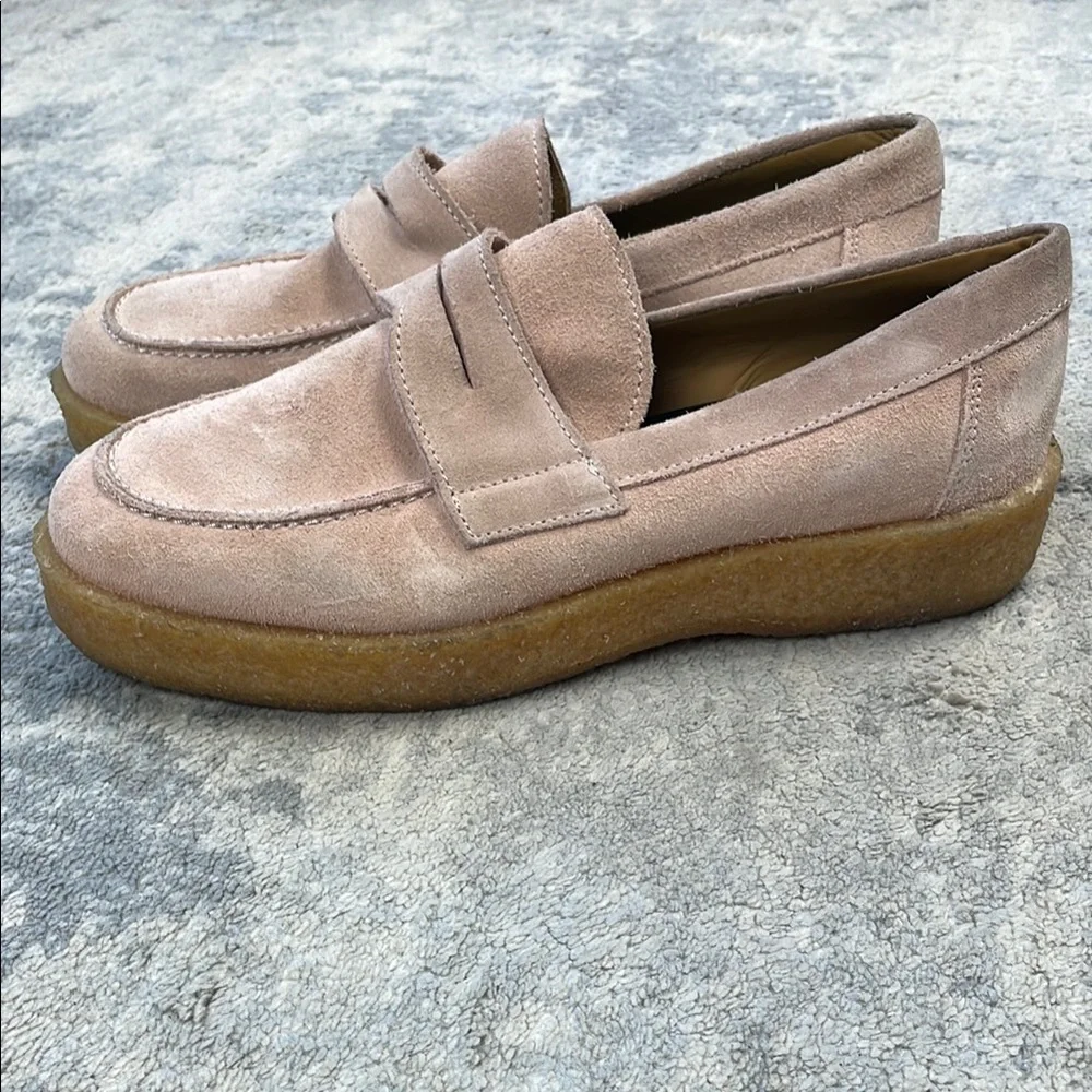 Vinnys Creeper Suede Penny Loafer Blush Beige Preppy